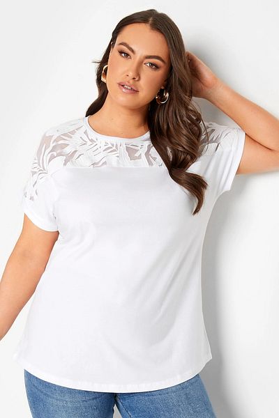 Stil Diva Large Size Crew Neck Tulle Detailed T-shirt320826