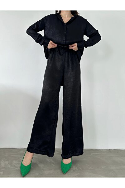 Seramoda SATEN İKİLİ TAKIM-SİYAH