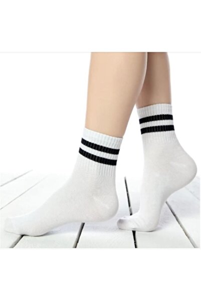 UZARLAR ÇORAP Siyah/beyaz Çemberli 6 Çift Ekonomik Paket Fitilli Kolej Kısa Tenis Spor Çorabı