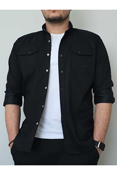 Futi Cămașă din denim pentru bărbați YXC slim fit, neagră