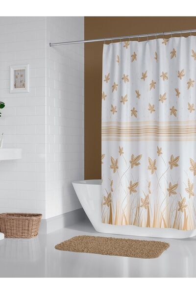 Tropikhome Banyo Perdesi Sonbahar Desen Yerli Üretim Duş Perdesi C-Halka Hedi...