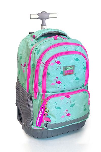 Coral High Rucsac și geantă de școală pentru copii, cu model flamingo, colorată verde apă, în două trepte 24022