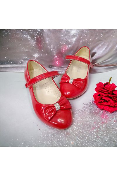 PATİK BEBE Red Patent Leather Stoned - Girl's Orthopedic Ballerinas