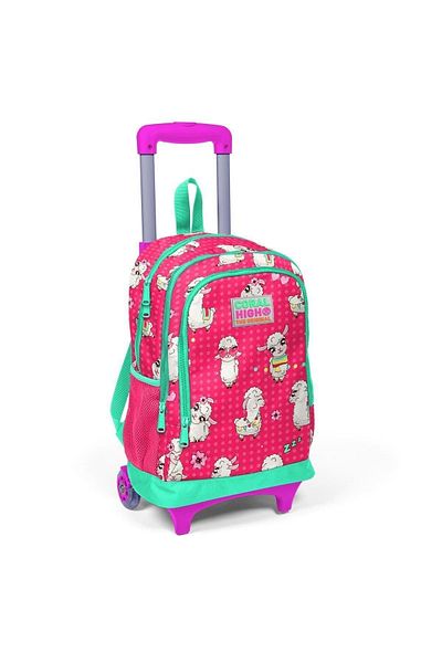 Coral High Set de genți pentru copii, neon, coral, apă, verde, model alpaca, 3 piese, cu racletă SET0123364