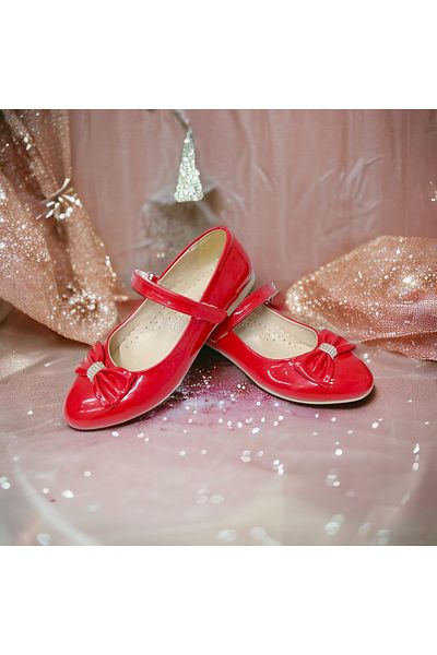 PATİK BEBE Red Patent Leather Stoned - Girl's Orthopedic Ballerinas