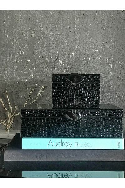 MOENAStudio Moena Stufio Decorative Crocodile Pattern Large Size Black Color Faux Leather Box