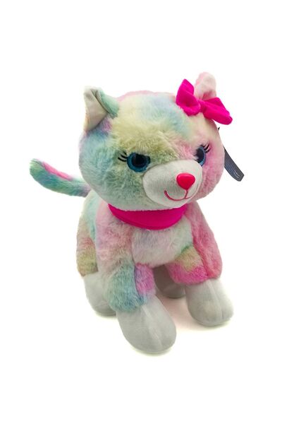 HALLEY Peluş Pembe Tokalı Kedi 30 Cm Renkli - MAVİ SU DÜNYASI