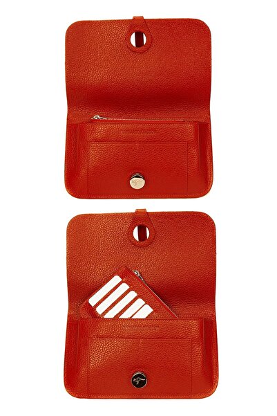 KANGAROO KINGDOM Kadın Portföy & Clutch El Çanta Hakiki Dana Deri Kırmızı 8744-kr