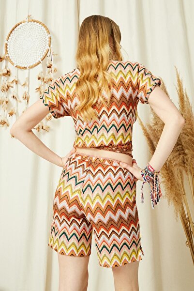 ENNA MODA Zig Zag Design Lace Fabric Shorts Set Beachwear Beach Set