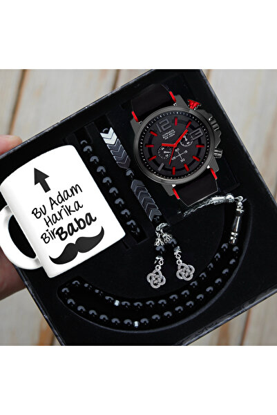wesscollection Su Geçirmez Erkek Kol Saati Babaya Özel Bardak Tesbih ve Bilek...