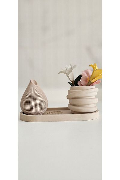 LAURELWOOD Laurel-wood Concrete Bohemian Drop- Βάζο-Οβάλ Δίσκος παρουσίασης (Ειδικό μοντέλο με μοτίβο λουλουδιών)