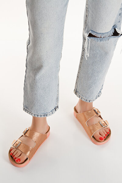 İLOLİCA شبشب نسائي معدني بإبزيم مزدوج وخياطة جانبية