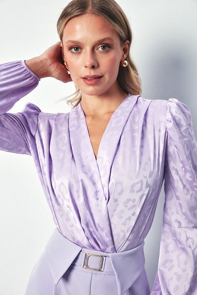Sateen Bluză body cu model la două piept - LILA