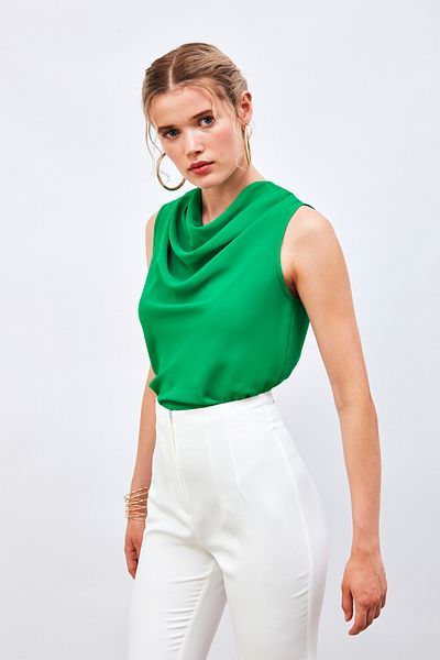 Sateen Bluză fără mâneci cu guler Degaje - verde