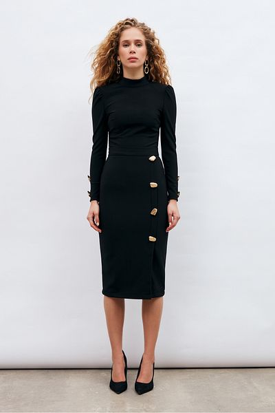 Sateen Fusta creion neagră - Design elegant cu detaliu cu nasturi