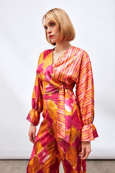 Sateen Блуза с шарка отстрани - ФУКСИЯ
