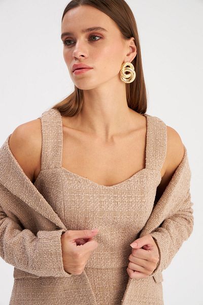 Sateen Beige Tweed Crop Blouse - Strappy