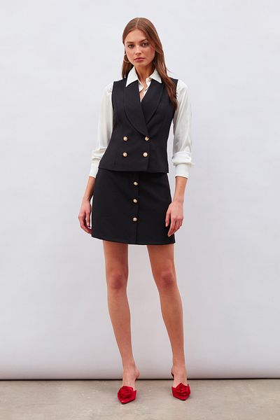 Sateen Fustă mini cu detaliu cu nasturi - negru