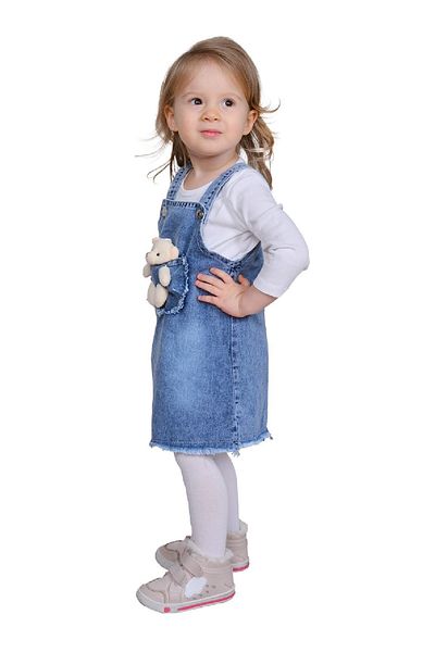 dinamik çocuk Denim Jeans Gilet Dress with Teddy Bear
