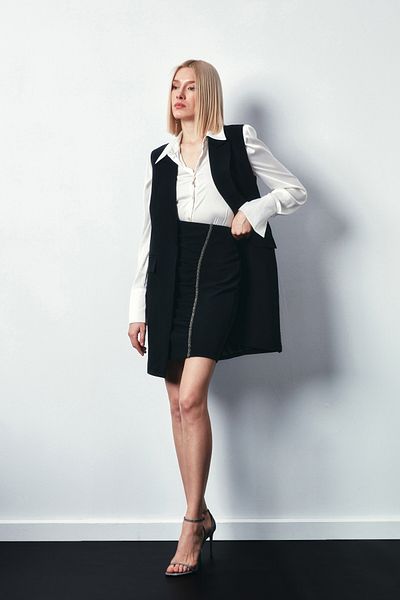 Sateen Fusta cu dungi accesorii - NEGRA