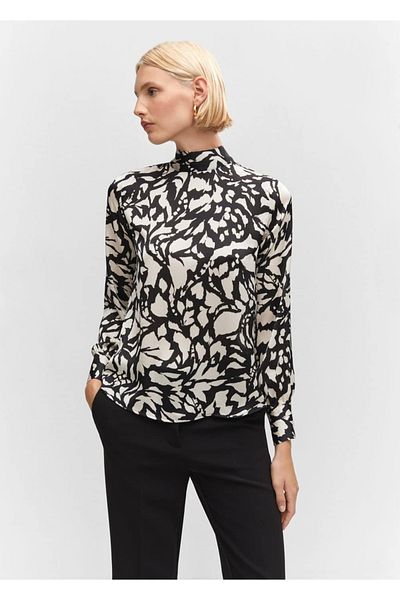 MANGO Woman High collar blouse with ribbon