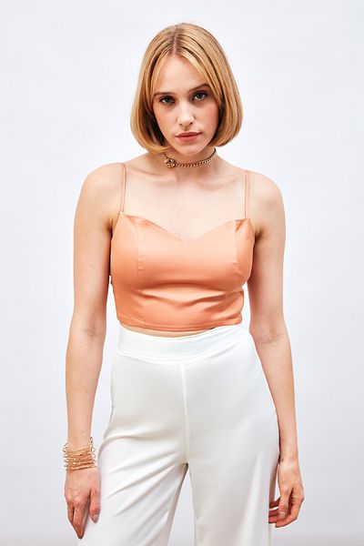 Sateen Satin Crop Blouse with String Strap - SALMON