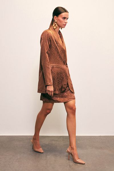 Sateen Jacquard Bell Skirt - BROWN