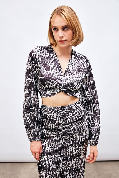 Sateen Bluză cu model cu noduri - NEGRU