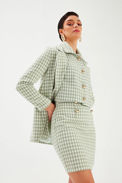 Sateen Fusta mini cu model picături de gâscă - Verde verde