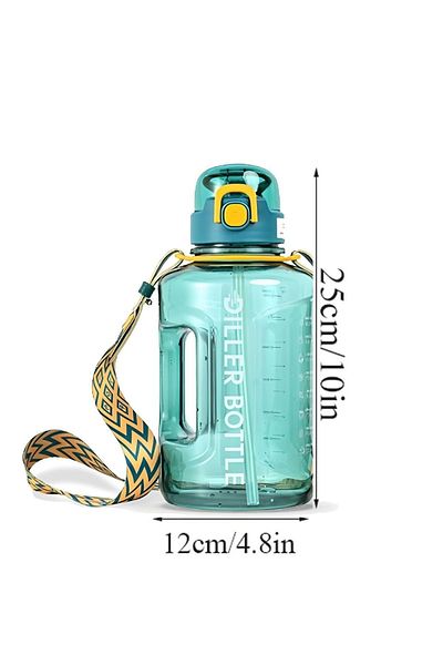 DILLER 1700ml Green Mega Size Tritan Water Bottle - Motivational Plastic with Hanging Handle