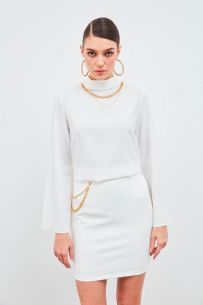 Sateen Minifusta cu Accesorii pentru Lant - Ecru