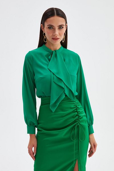 Sateen Shawl Detailed Shabby Blouse - Green