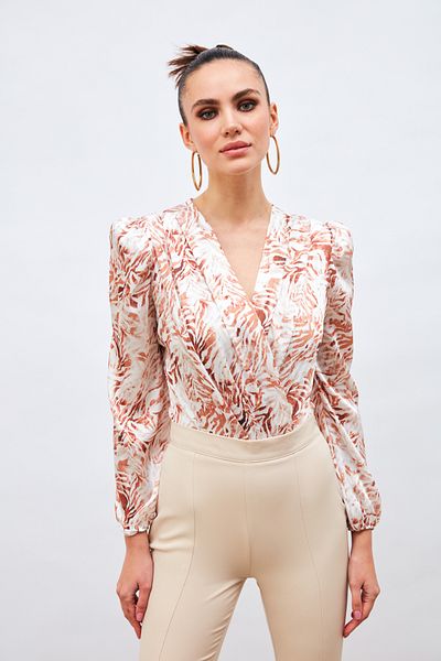 Sateen Двуредно шарено боди - кафяво