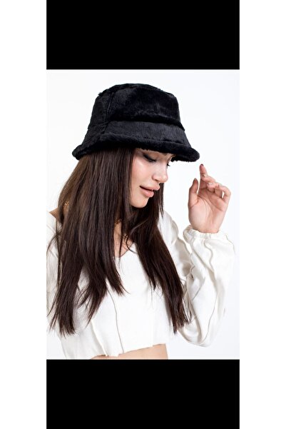 takitokaciniz قبعة نسائية عصرية على شكل دلو من القطيفة على شكل ريش الأرنب