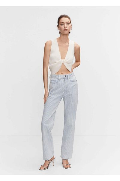 MANGO Woman Gestreifte Jeans mit geradem Schnitt