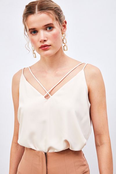 Sateen Beğenilere Uyaran Bej Cross Rope Strap Blouse