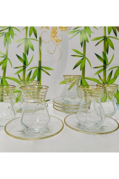 SAMSA Yaldız Çizgi Model alya Çay bardağı ve tavağı 6 kişilik set