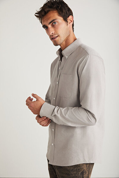 GRIMELANGE Pánská košile Oxford šedá s kapsami ze 100% bavlny Cliff