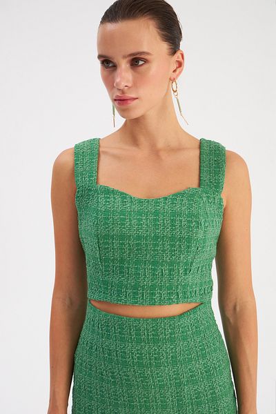 Sateen K.Green Tweed Crop Blouse - Strappy