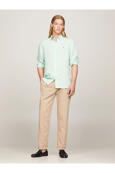 Tommy Hilfiger Men's Brand Logo Buttoned Long Sleeve Green Shirt MW0MW34602-LXZ