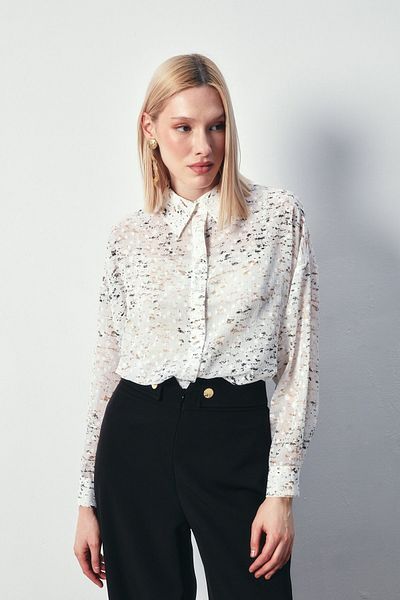 Sateen Cămașă lată cu folie - ECRU-GOLD
