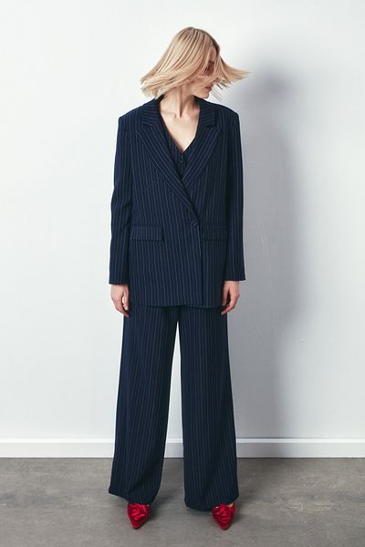Sateen Ριγέ Casual Jacket - NAVY BLUE