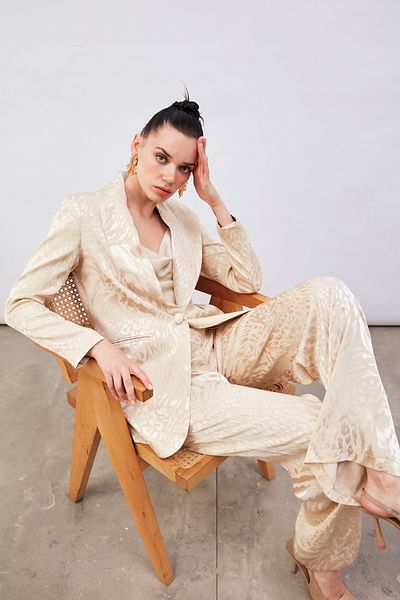 Sateen Beige Patterned Satin Jacket