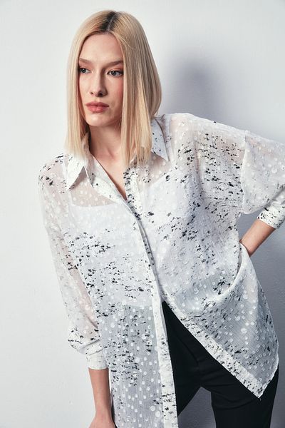 Sateen Cămașă aurita cu tăietură largă - ECRU-SILVER