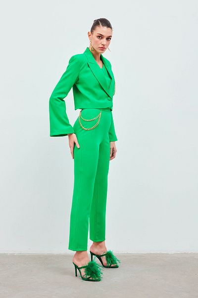 Sateen Pants with Chain Accessories - Green