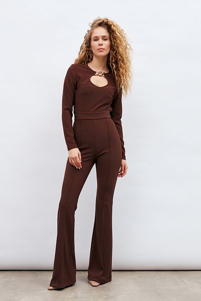 Sateen Flared Leg Trousers - Brown