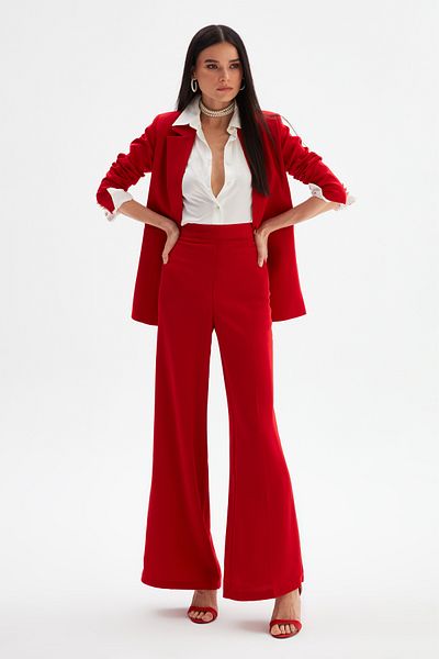 Sateen Red Loose Crepe Pants