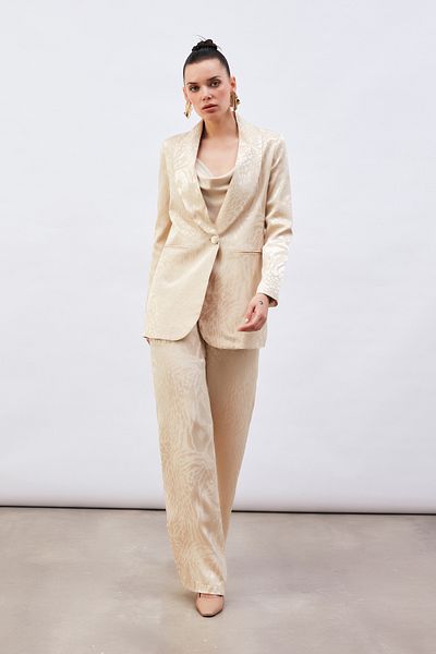 Sateen Pantaloni din satin cu model - bej