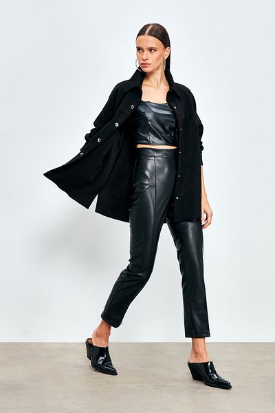 Sateen Casual Suede Pocket Jacket Shirt - Black