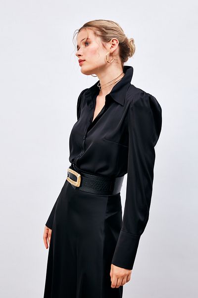 Sateen Padded Satin Shirt - Black